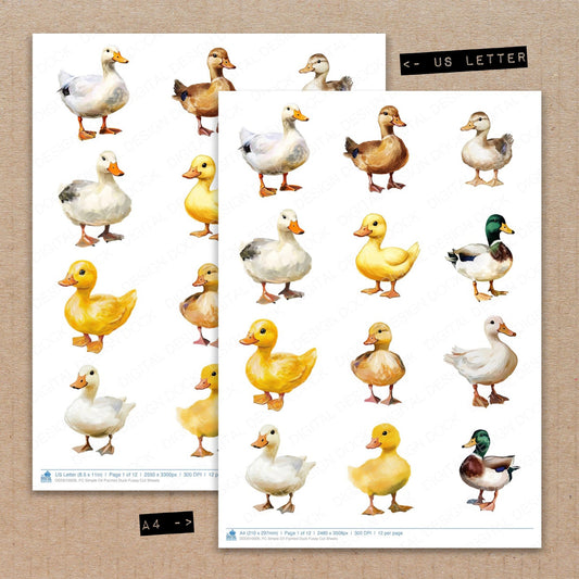 A4 and US Letter format comparison showing Simple Oil Painted Duck fussy cut pages for print and cut crafting
