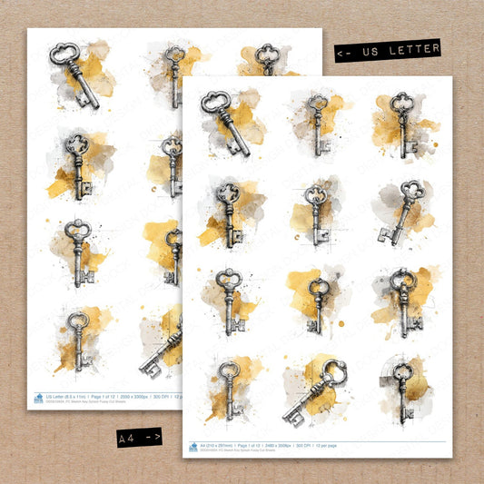 A4 and US Letter format comparison showing Sketch Key Splash fussy cut pages for print and cut crafting