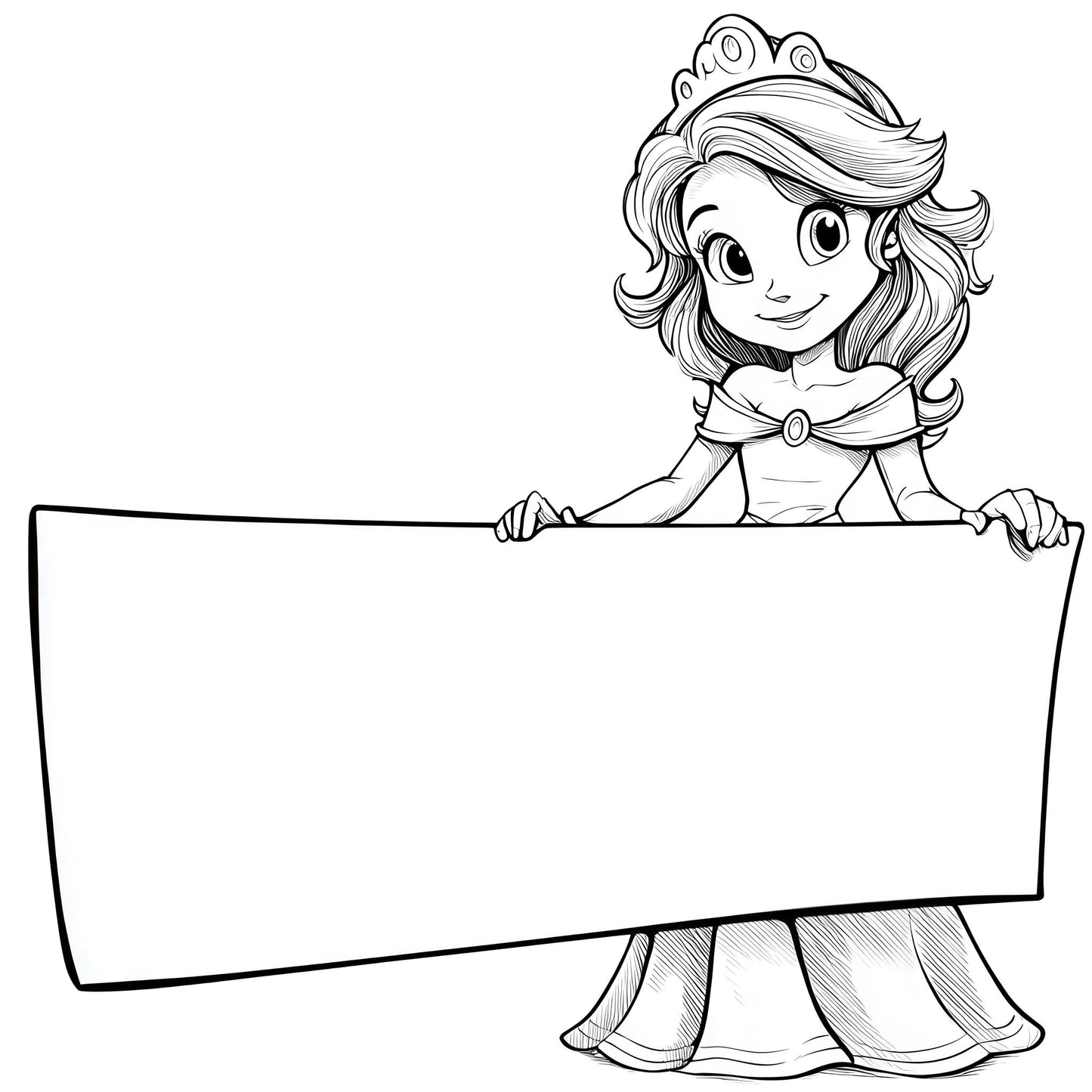 Sketch Princess Holding Blank Banner Fussy Cut Sheets (DDD010935)