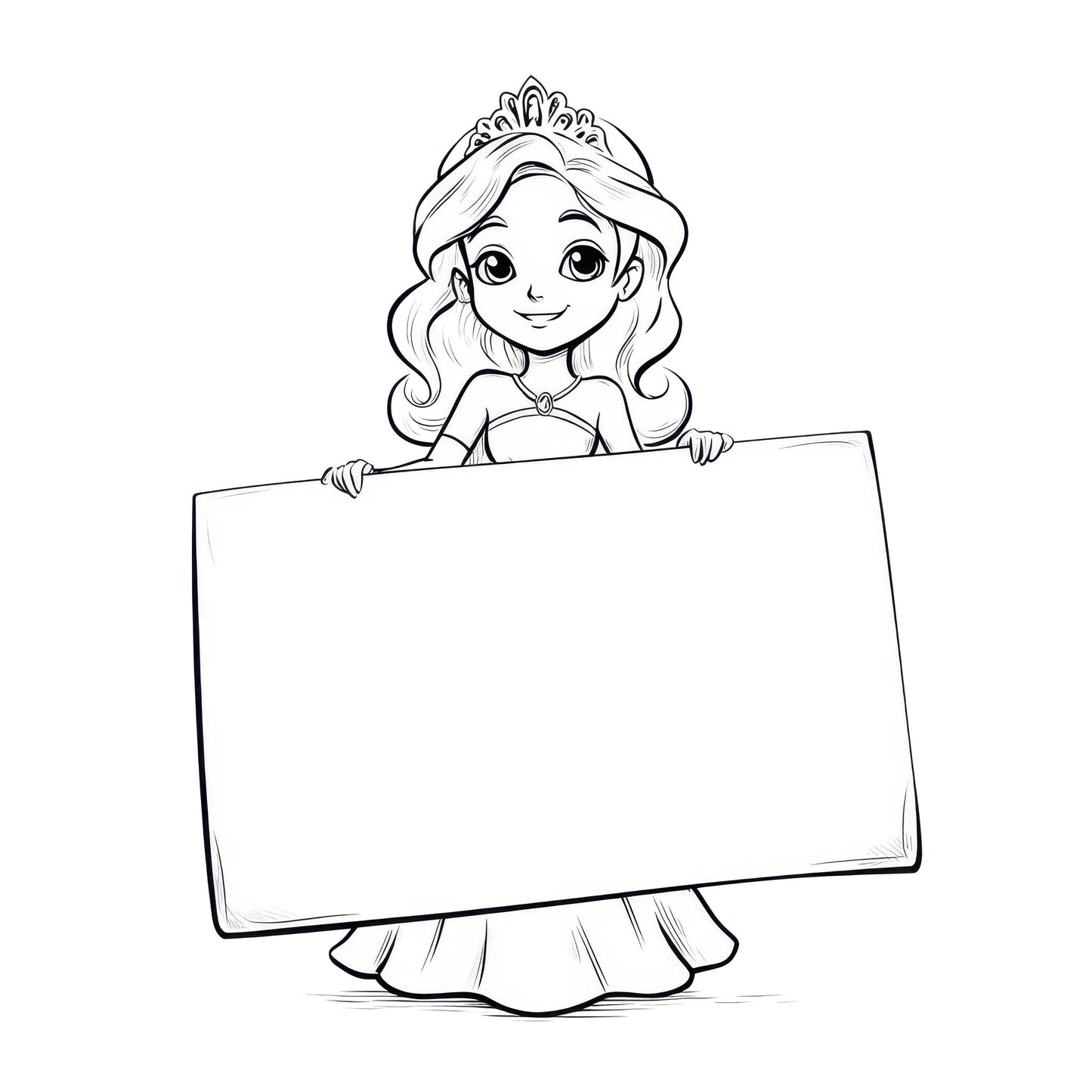 Sketch Princess Holding Blank Banner Fussy Cut Sheets (DDD010935)