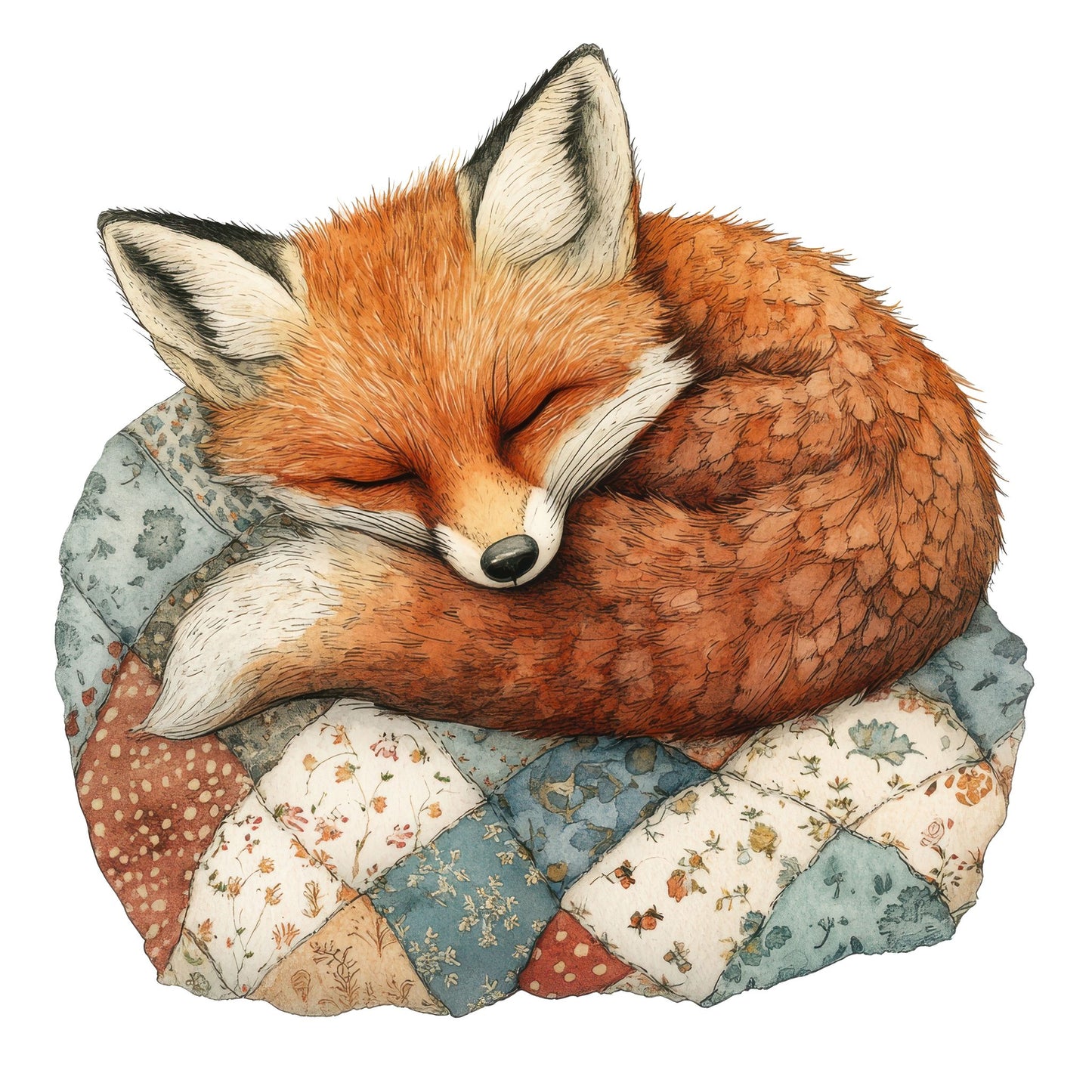 Sleeping Fox on Quilt Fussy Cut Sheets (DDD010953)