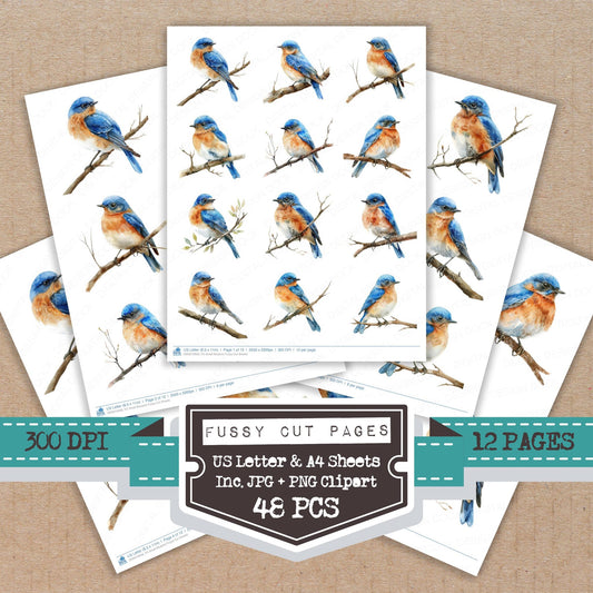 Small Bluebird fussy cut printable sheets for junk journaling, scrapbooking, and paper craft projects