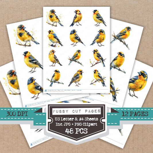 Small Goldfinch fussy cut printable sheets for junk journaling, scrapbooking, and paper craft projects