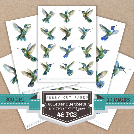Small Hummingbird fussy cut printable sheets for junk journaling, scrapbooking, and paper craft projects