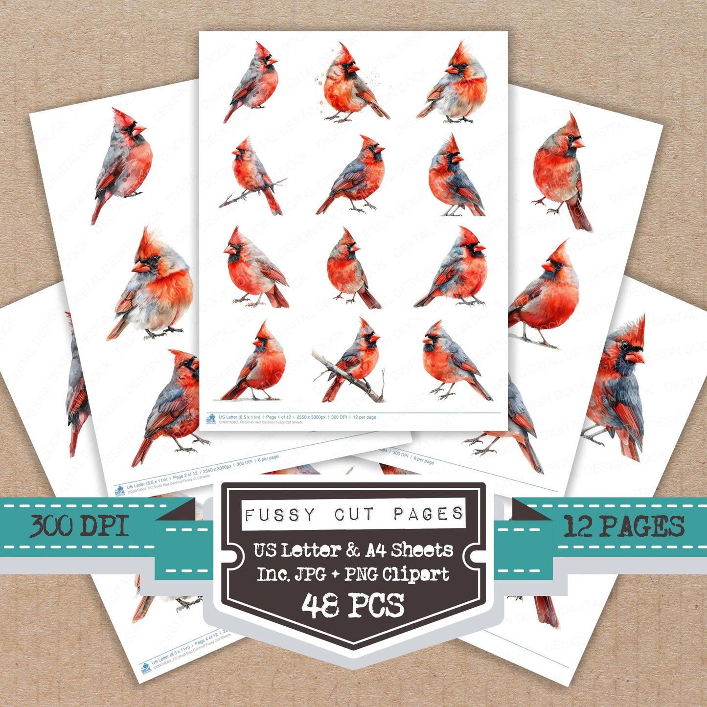 Small Red Cardinal Fussy Cut Sheets (DDD010963)