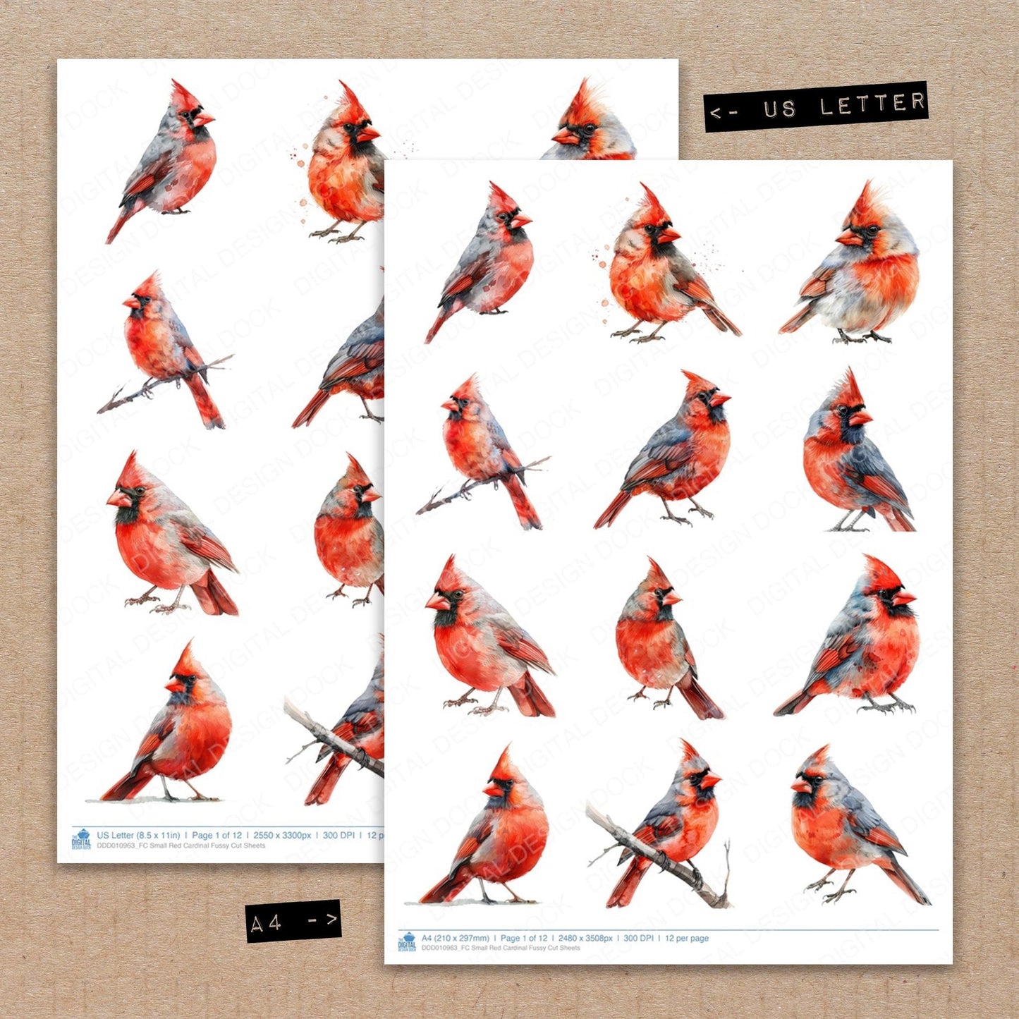 Small Red Cardinal Fussy Cut Sheets (DDD010963)
