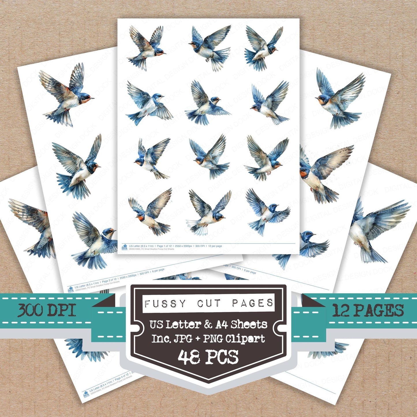Small Swallow Fussy Cut Sheets (DDD010965)