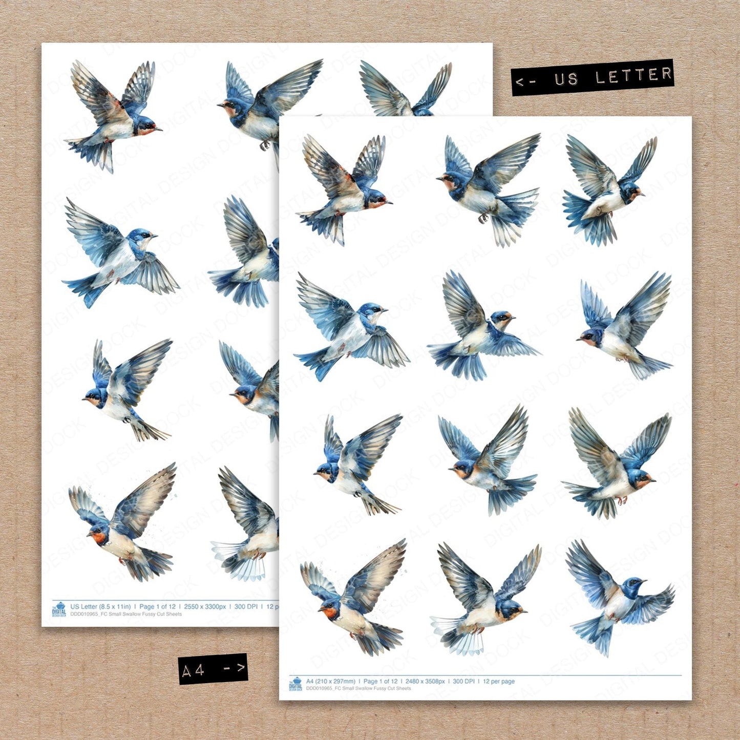 Small Swallow Fussy Cut Sheets (DDD010965)