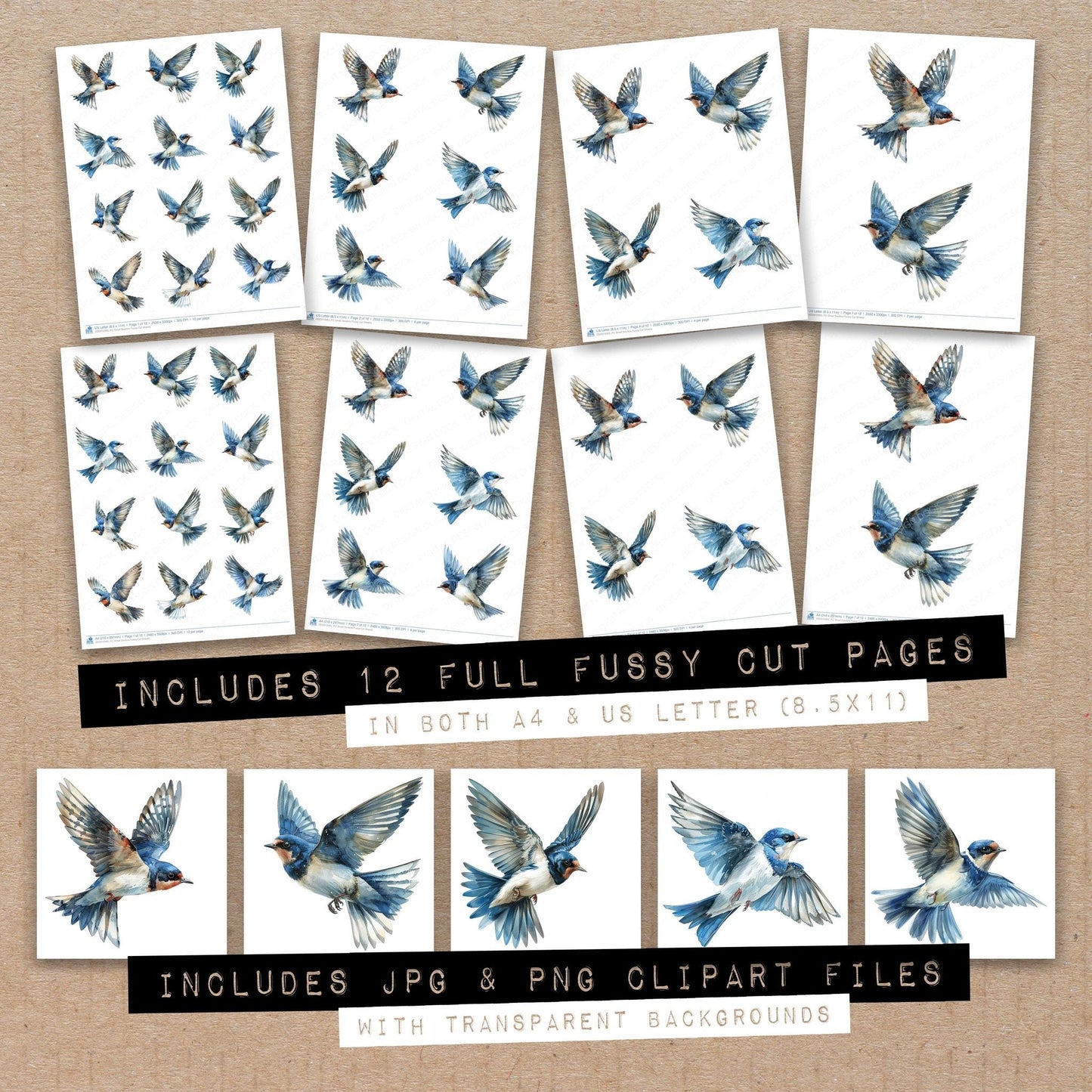 Small Swallow Fussy Cut Sheets (DDD010965)