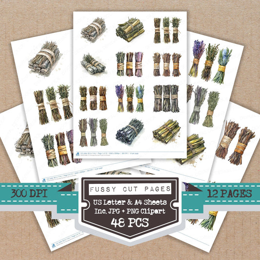 Smudge Bundles fussy cut printable sheets for junk journaling, scrapbooking, and paper craft projects