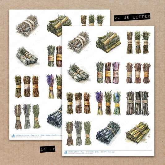 A4 and US Letter format comparison showing Smudge Bundles fussy cut pages for print and cut crafting