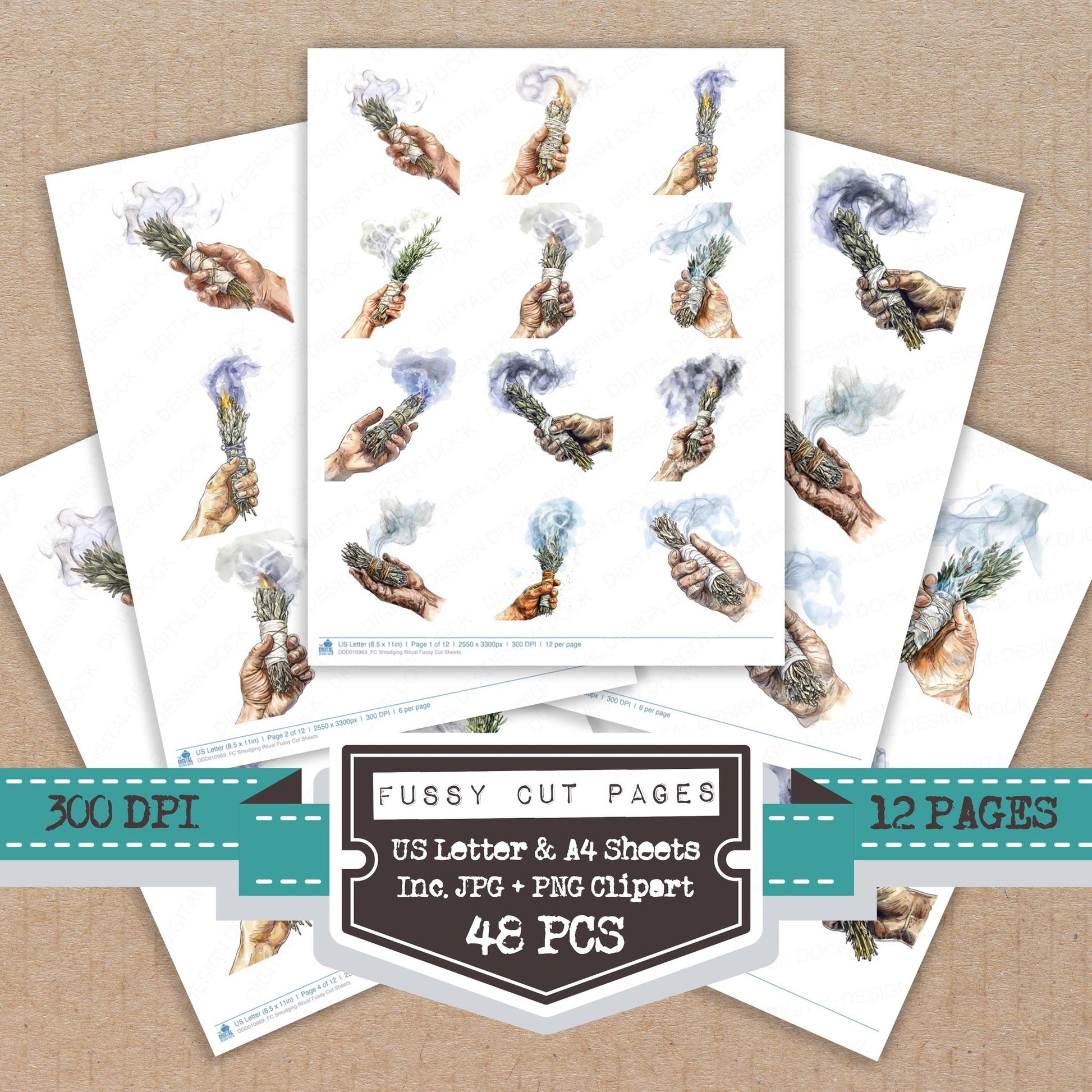 Smudging Ritual fussy cut printable sheets for junk journaling, scrapbooking, and paper craft projects