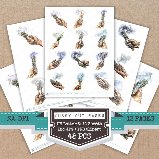 Smudging Ritual fussy cut printable sheets for junk journaling, scrapbooking, and paper craft projects