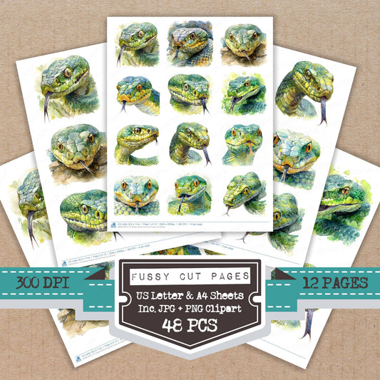 Snake Head Close Up fussy cut printable sheets for junk journaling, scrapbooking, and paper craft projects