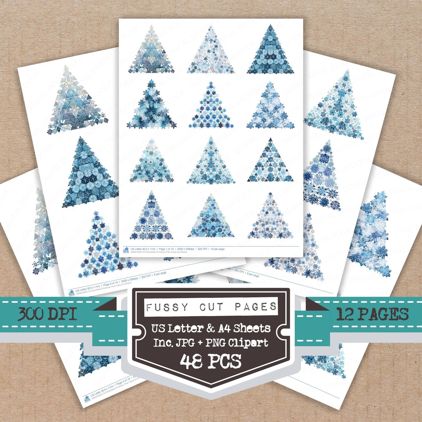 Snowflake Christmas Tree Fussy Cut Sheets (DDD010978)