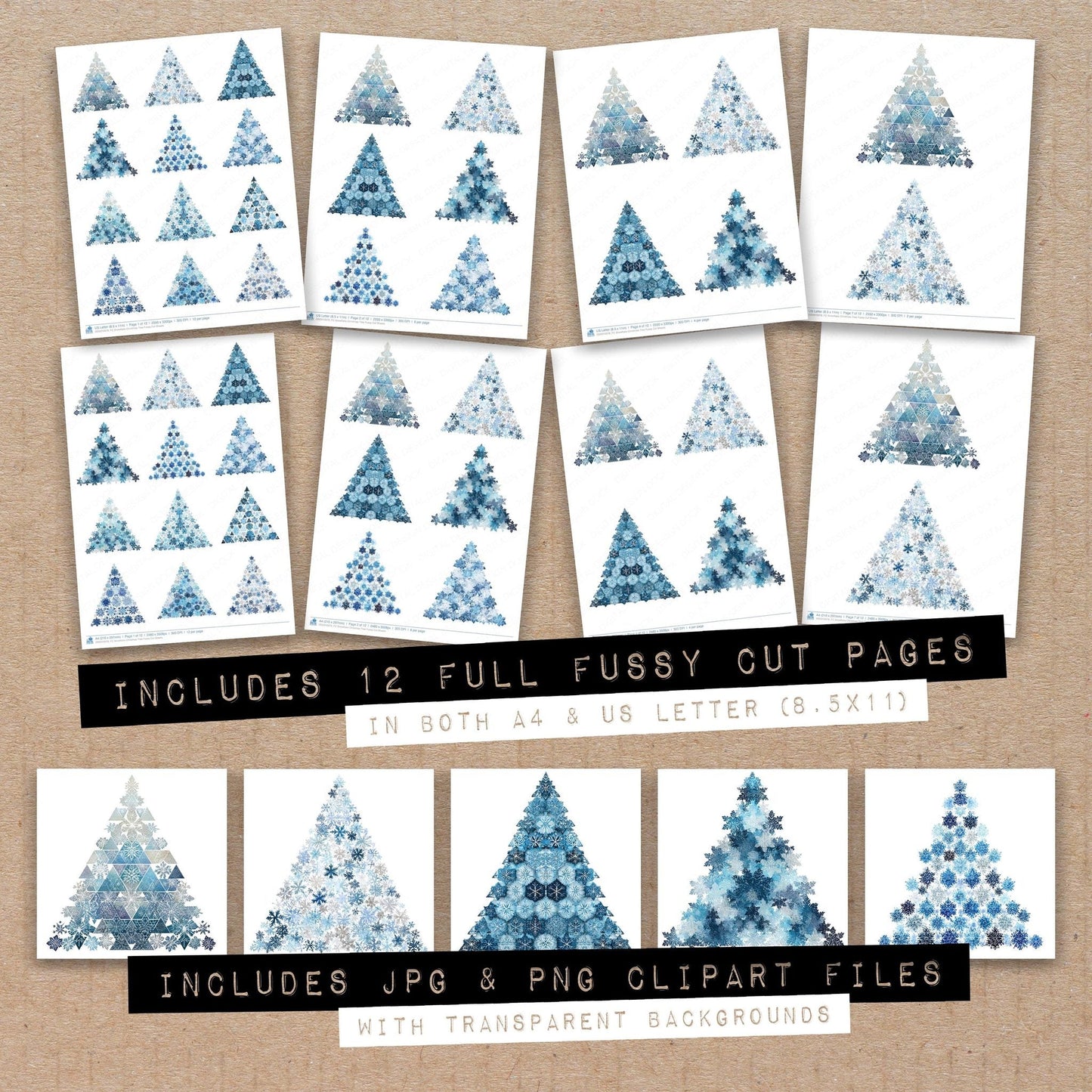 Snowflake Christmas Tree Fussy Cut Sheets (DDD010978)