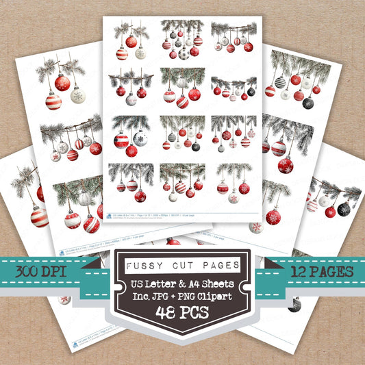Snowflake Striped Baubles Fussy Cut Sheets (DDD010980)