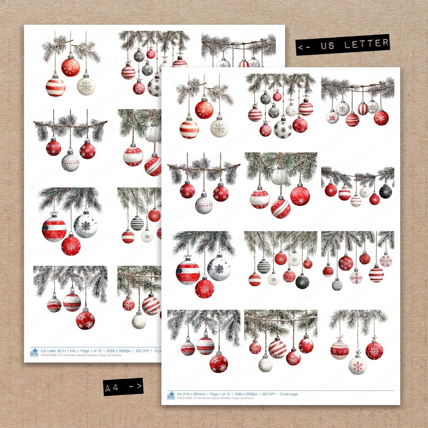 Snowflake Striped Baubles Fussy Cut Sheets (DDD010980)