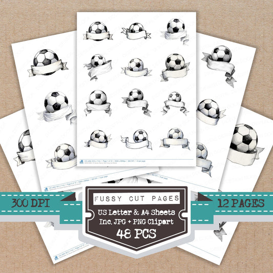 Soccer Banner Ball fussy cut printable sheets for junk journaling, scrapbooking, and paper craft projects