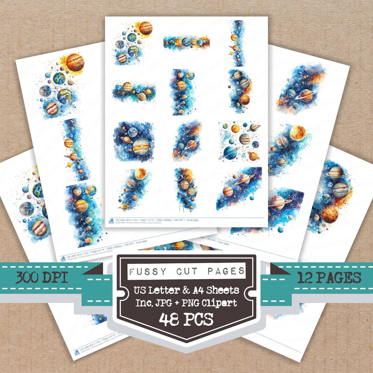 Solar System Planets fussy cut printable sheets for junk journaling, scrapbooking, and paper craft projects