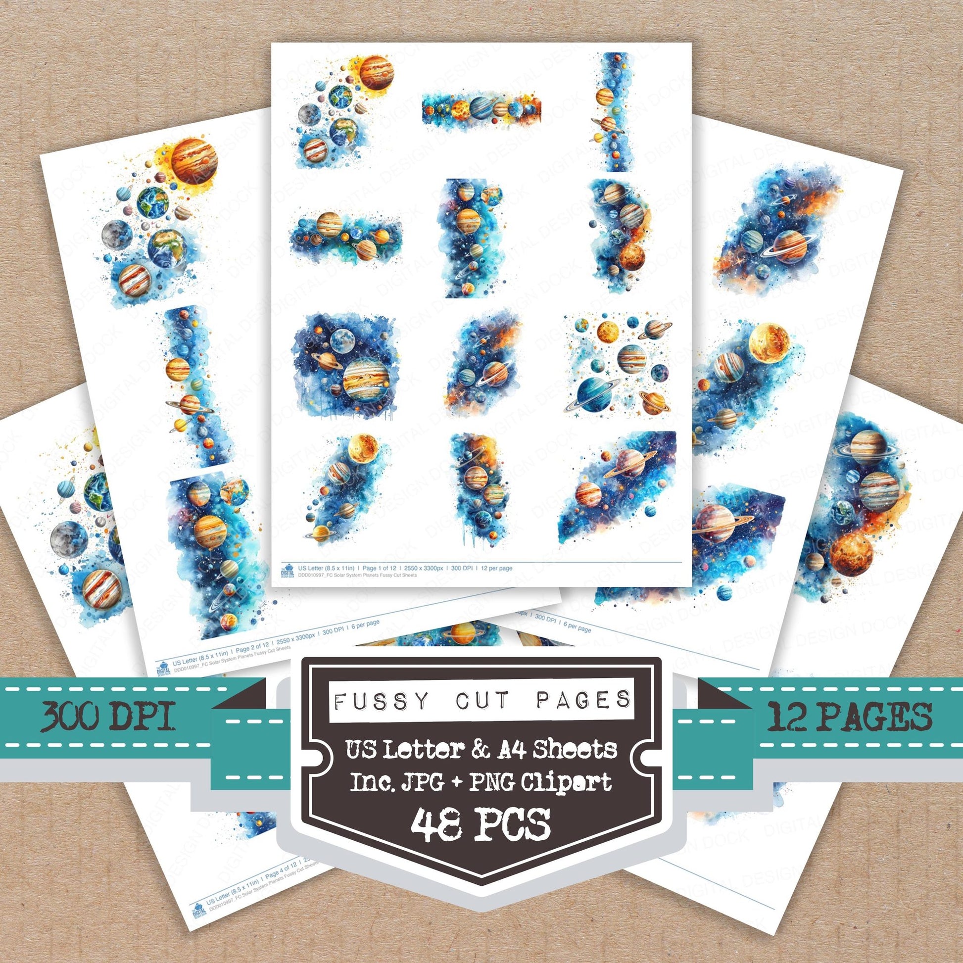Solar System Planets fussy cut printable sheets for junk journaling, scrapbooking, and paper craft projects