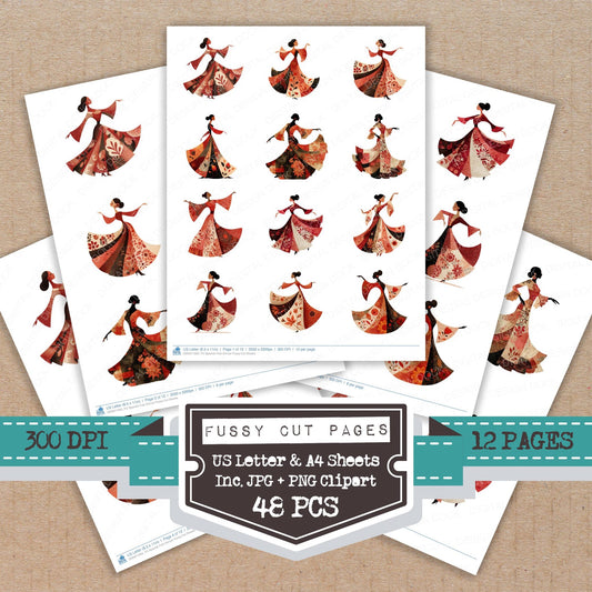 Spanish Folk Dancer fussy cut printable sheets for junk journaling, scrapbooking, and paper craft projects