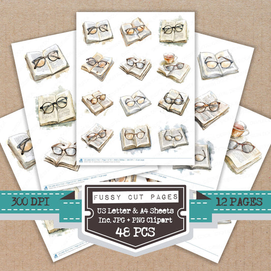 Spectacles on Newspaper fussy cut printable sheets for junk journaling, scrapbooking, and paper craft projects