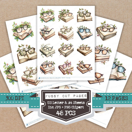 Spectacles with Flower Vine fussy cut printable sheets for junk journaling, scrapbooking, and paper craft projects
