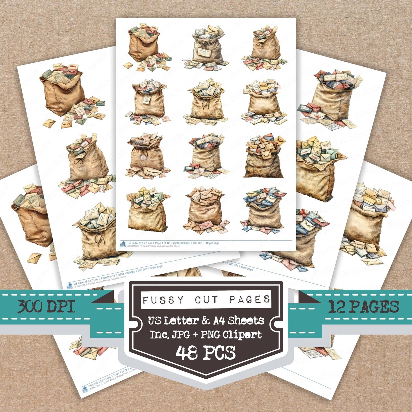 Spilled Vintage Mailbag Fussy Cut Sheets (DDD011008)