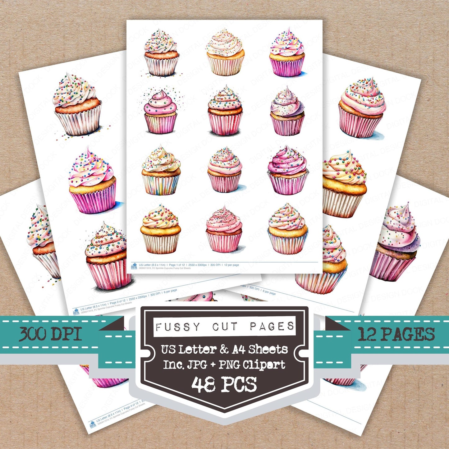 Sprinkle Cupcake fussy cut printable sheets for junk journaling, scrapbooking, and paper craft projects
