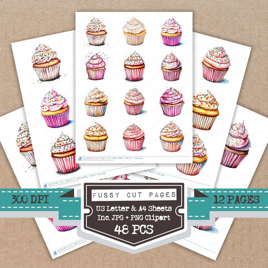 Sprinkle Cupcake fussy cut printable sheets for junk journaling, scrapbooking, and paper craft projects