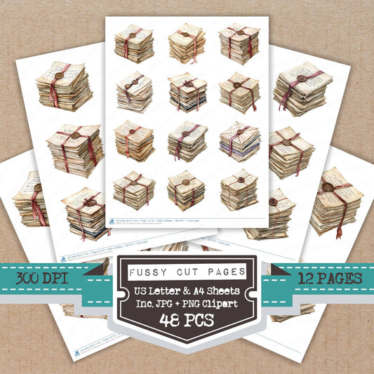 Stack of Love Letters fussy cut printable sheets for junk journaling, scrapbooking, and paper craft projects