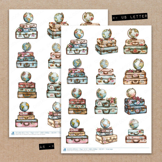 Stacked Travel Suitcases Fussy Cut Sheets (DDD011022)
