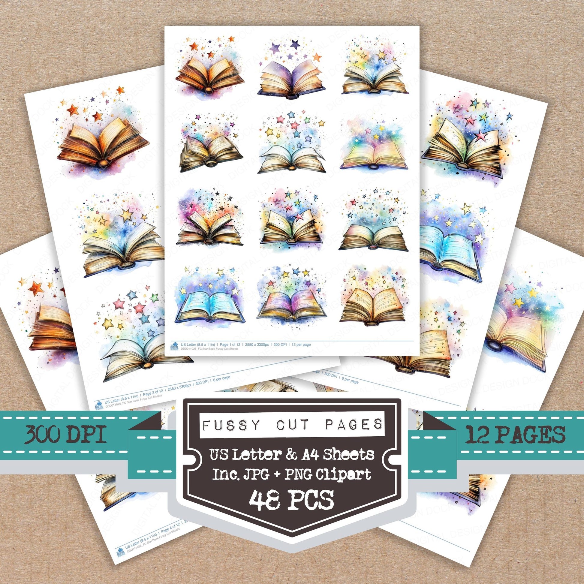 Star Book fussy cut printable sheets for junk journaling, scrapbooking, and paper craft projects