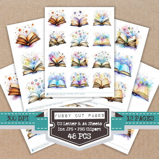 Star Book fussy cut printable sheets for junk journaling, scrapbooking, and paper craft projects