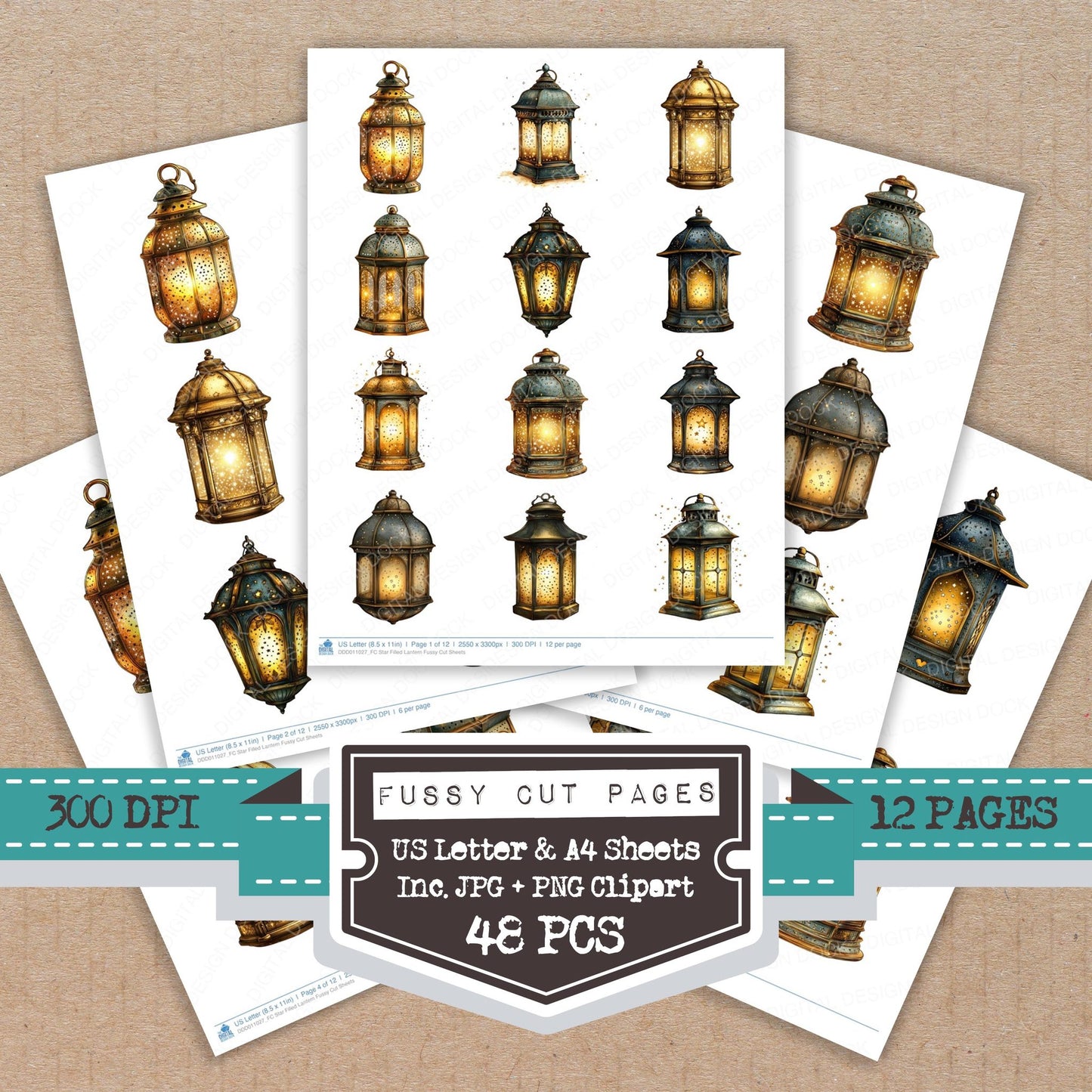 Star Filled Lantern fussy cut printable sheets for junk journaling, scrapbooking, and paper craft projects