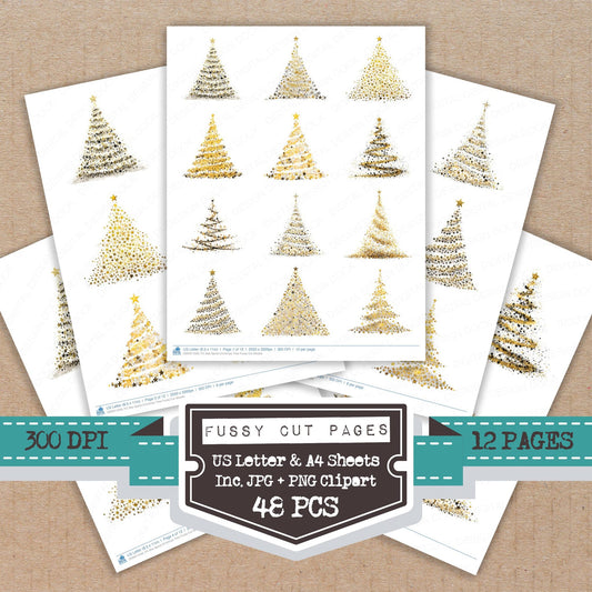 Star Spiral Christmas Tree fussy cut printable sheets for junk journaling, scrapbooking, and paper craft projects