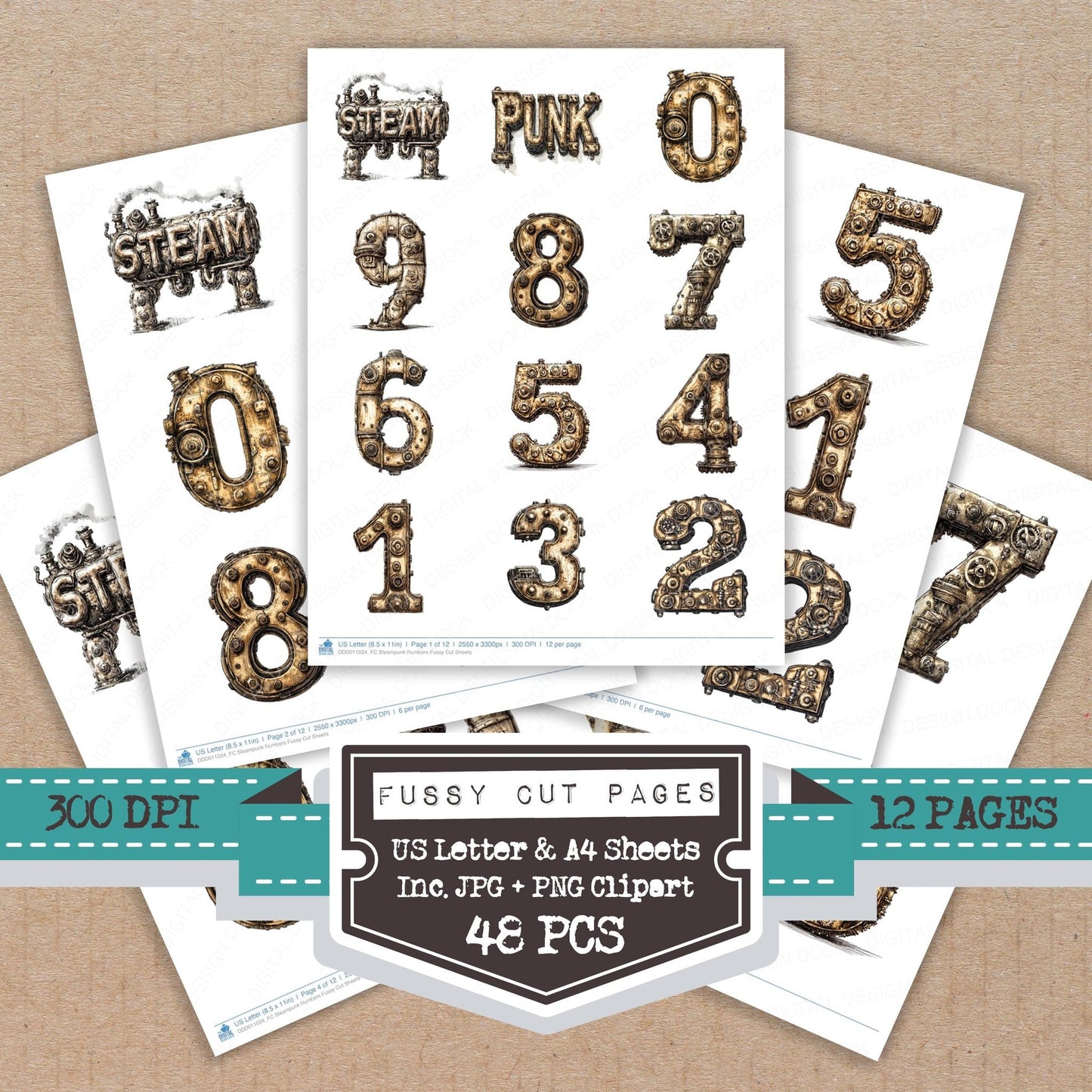 Steampunk Numbers Fussy Cut Sheets (DDD011034)