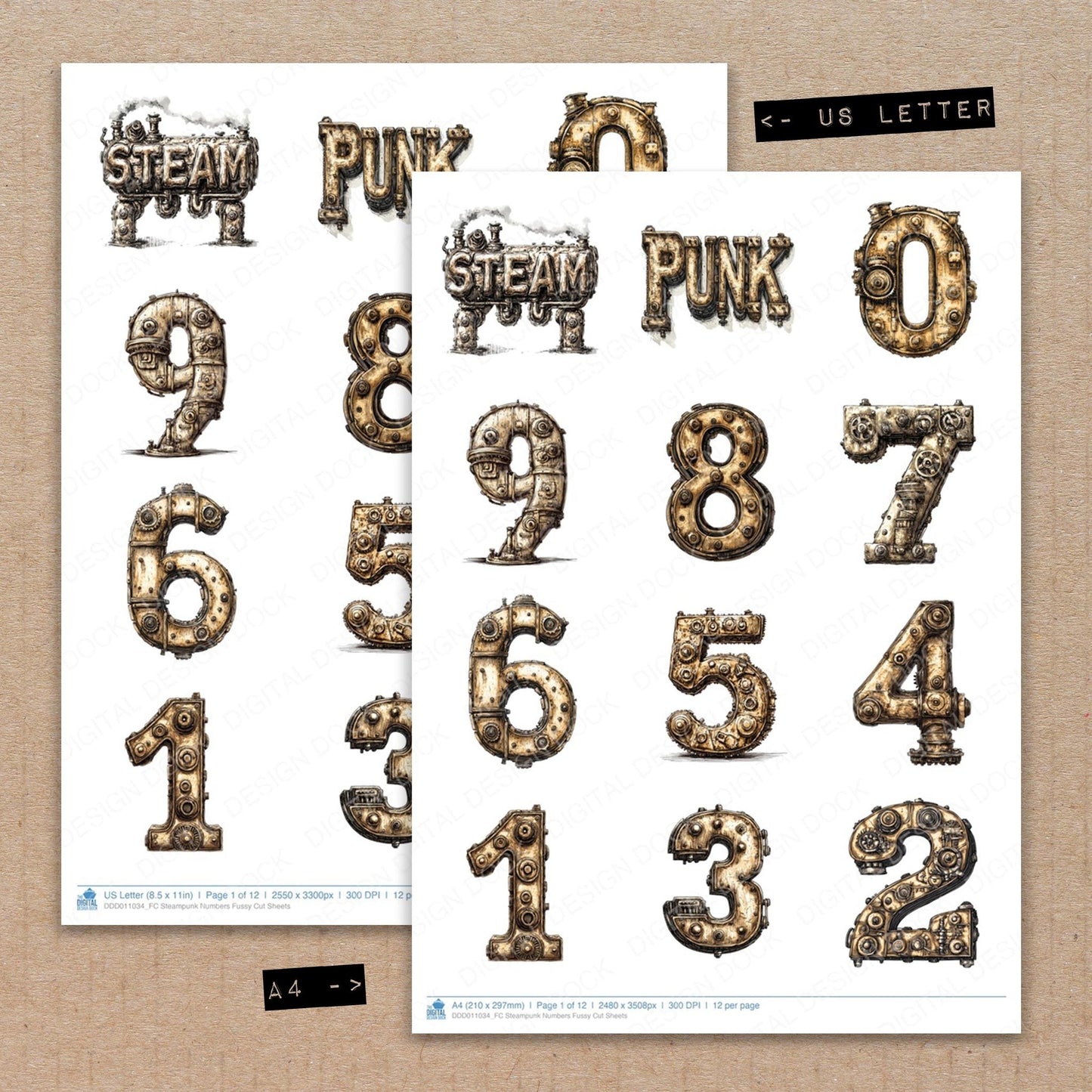 Steampunk Numbers Fussy Cut Sheets (DDD011034)