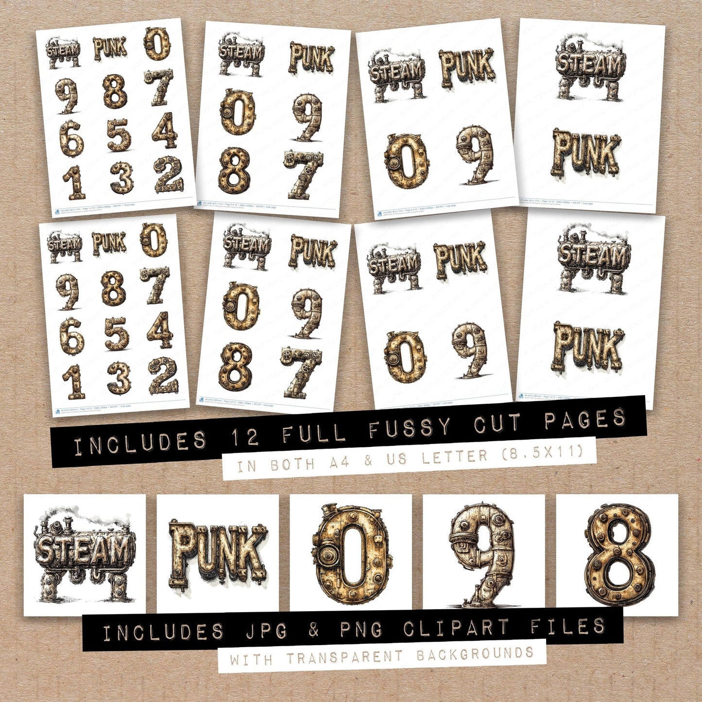 Steampunk Numbers Fussy Cut Sheets (DDD011034)