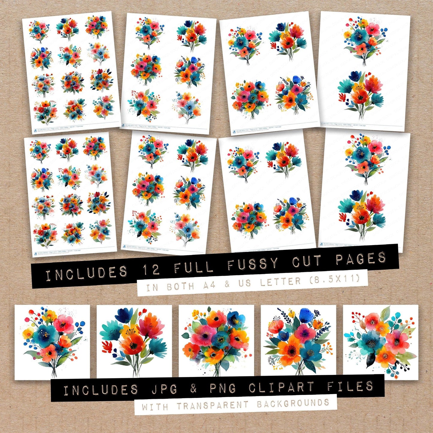 Summer Abstract Wildflower Bouquet Fussy Cut Sheets (DDD011050)