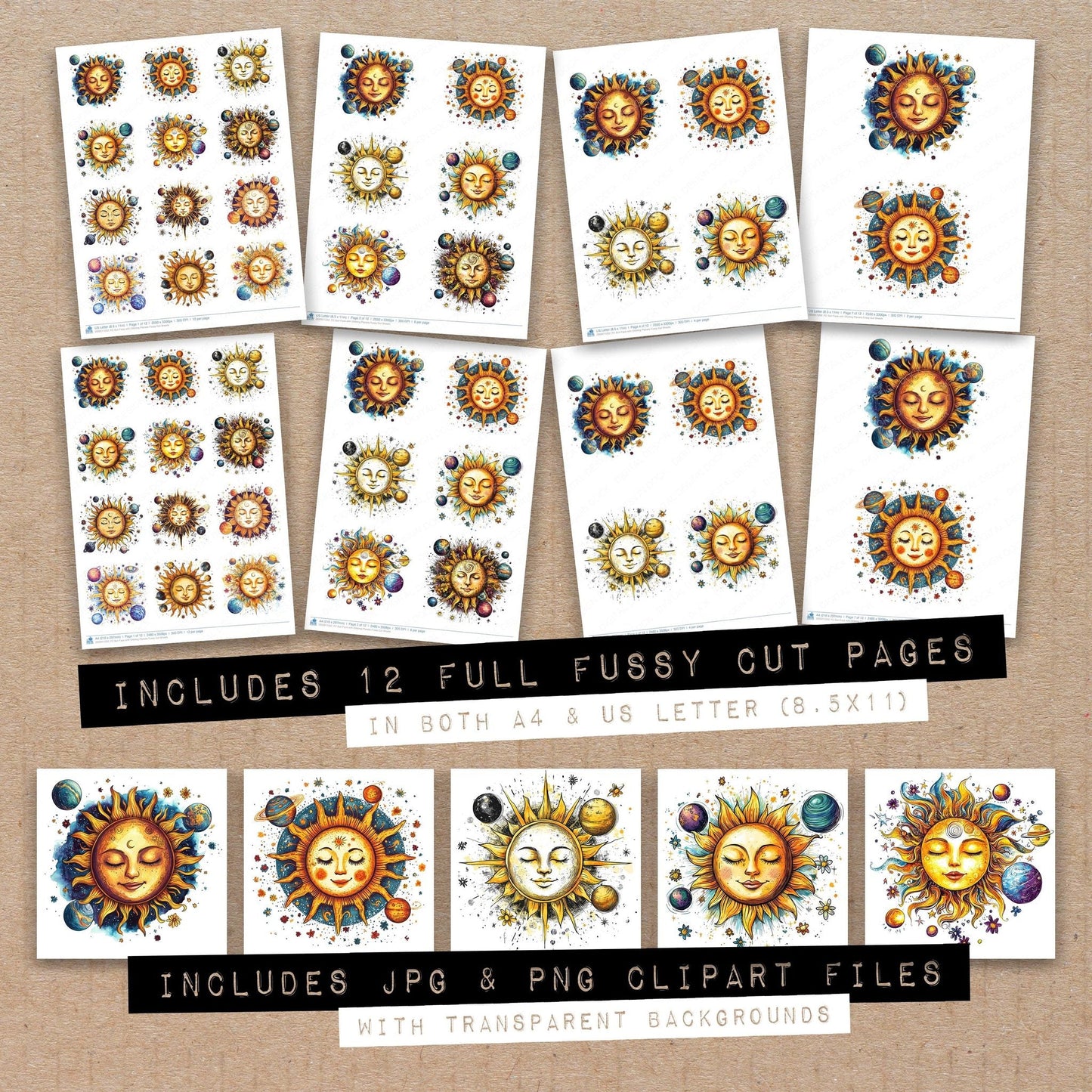 Sun Face with Orbiting Planets Fussy Cut Sheets (DDD011052)
