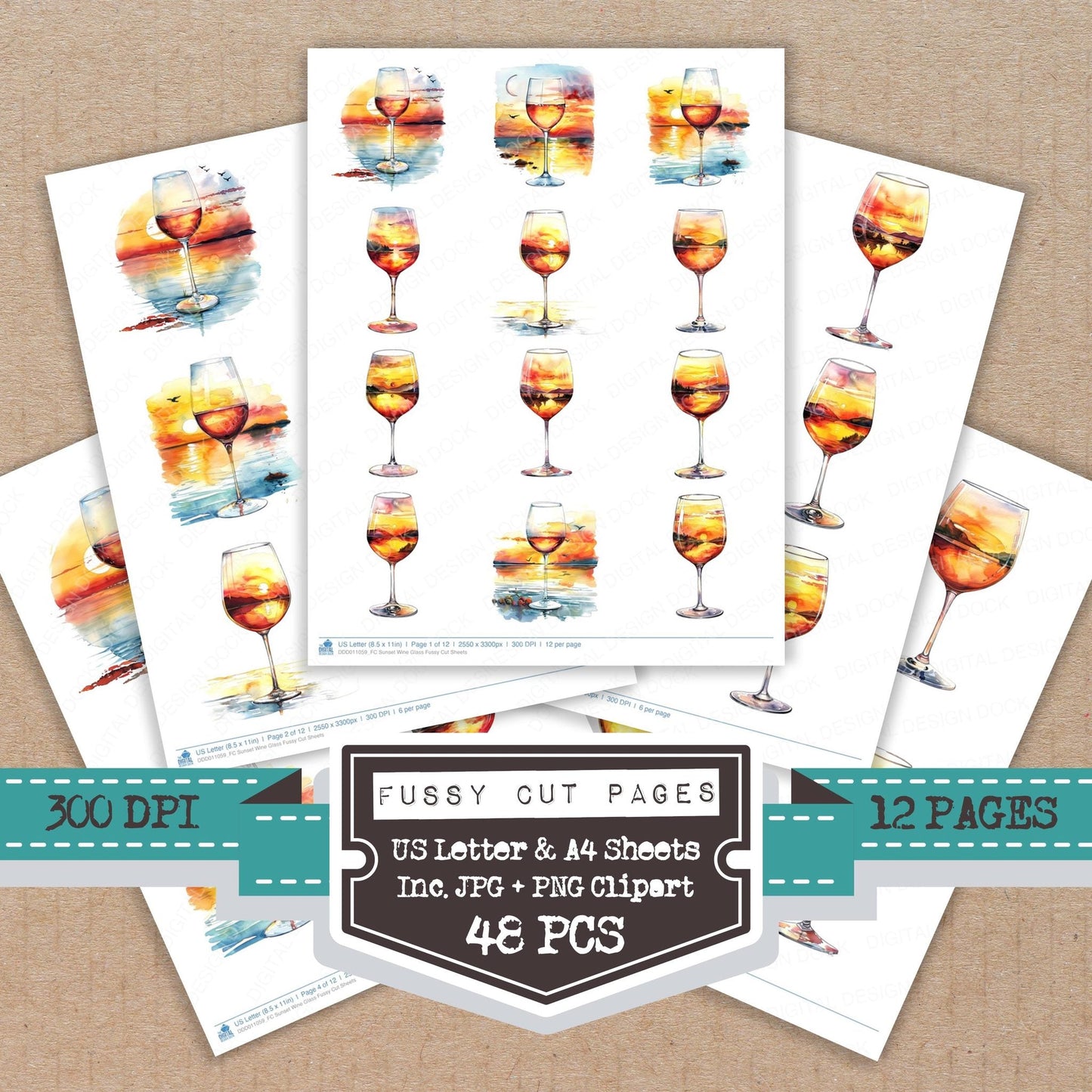 Sunset Wine Glass Fussy Cut Sheets (DDD011059)