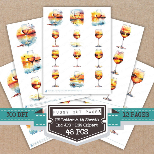 Sunset Wine Glass Fussy Cut Sheets (DDD011059)