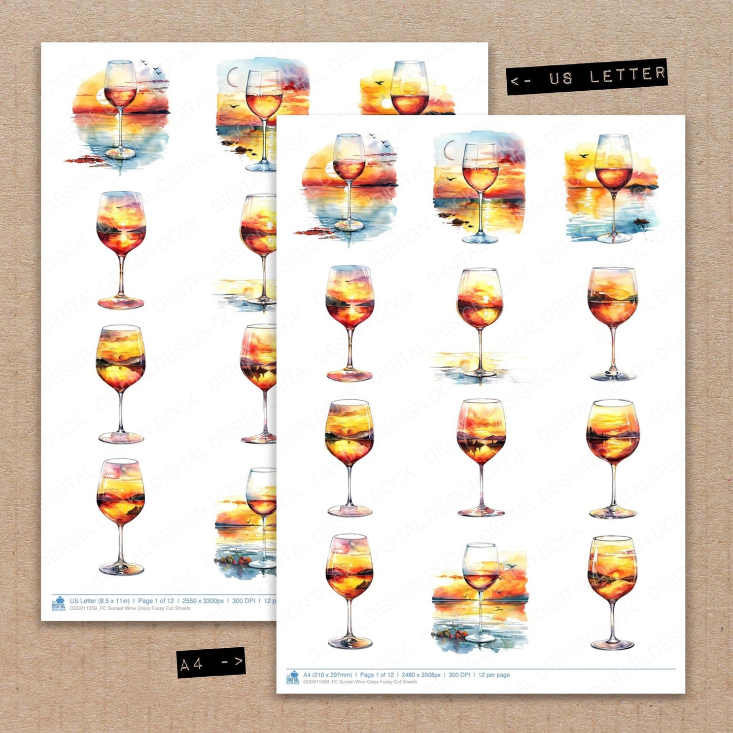 Sunset Wine Glass Fussy Cut Sheets (DDD011059)