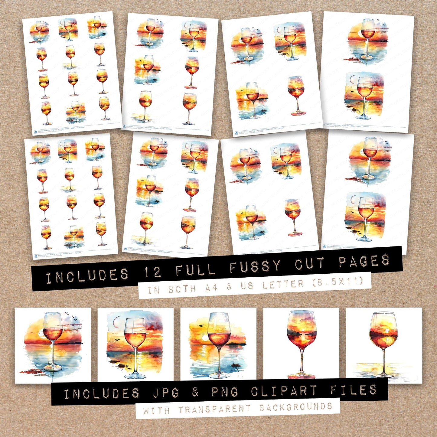 Sunset Wine Glass Fussy Cut Sheets (DDD011059)
