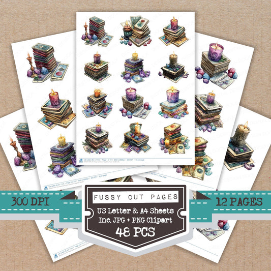 Tarot Cards and Crystals fussy cut printable sheets for junk journaling, scrapbooking, and paper craft projects
