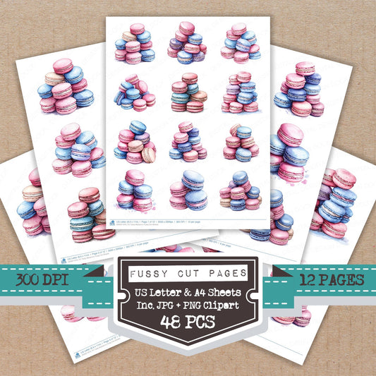 Tasty Macarons fussy cut printable sheets for junk journaling, scrapbooking, and paper craft projects