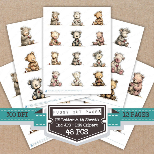 Tatty Bear Sewing Heart Fussy Cut Sheets (DDD011074)