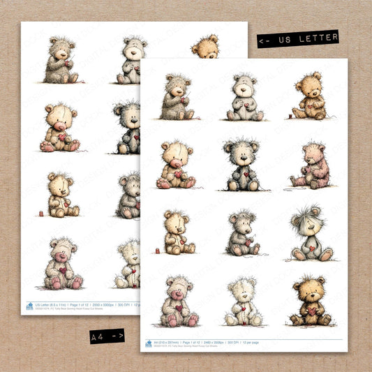 Tatty Bear Sewing Heart Fussy Cut Sheets (DDD011074)